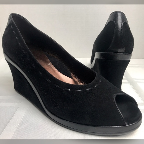 Taryn Rose Suede Leather Peep Toe Wedge Heels - Picture 8 of 8